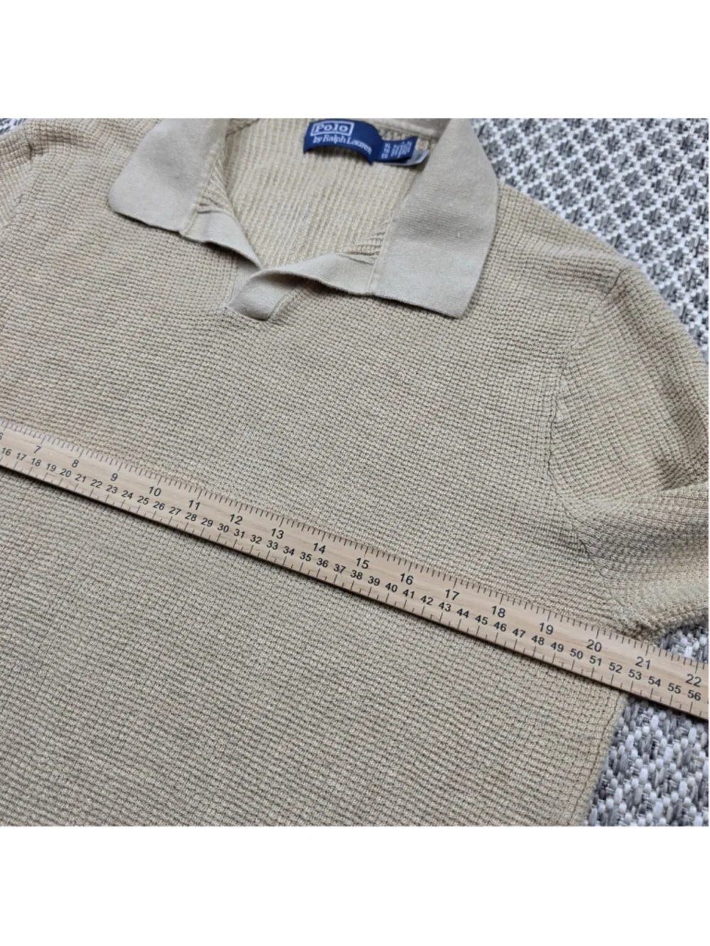 Polo Ralph Lauren Men’s XL 100% Linen Waffle Knit Open Collar Sweater Beige